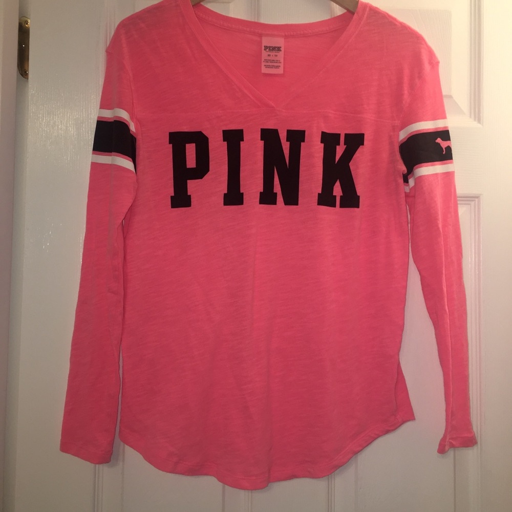 PINK Victoria Secret Longsleeved V-neck Ringer Tee